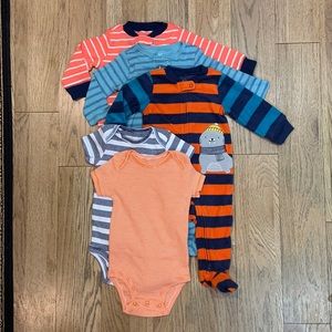 NWOT Carter’s one piece sleep and play (3), and onesies (2)